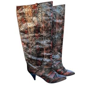 NWOT Women’s Rust Snakeskin Knee-High Boots Size 10.5 low heel